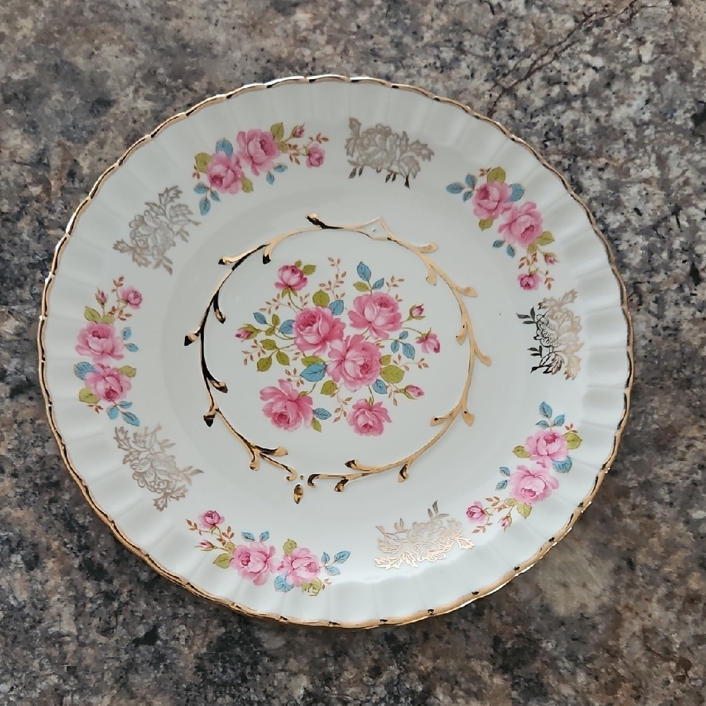 Avon Wood & Sons England Floral Gold-Trimmed Porcelain Plate